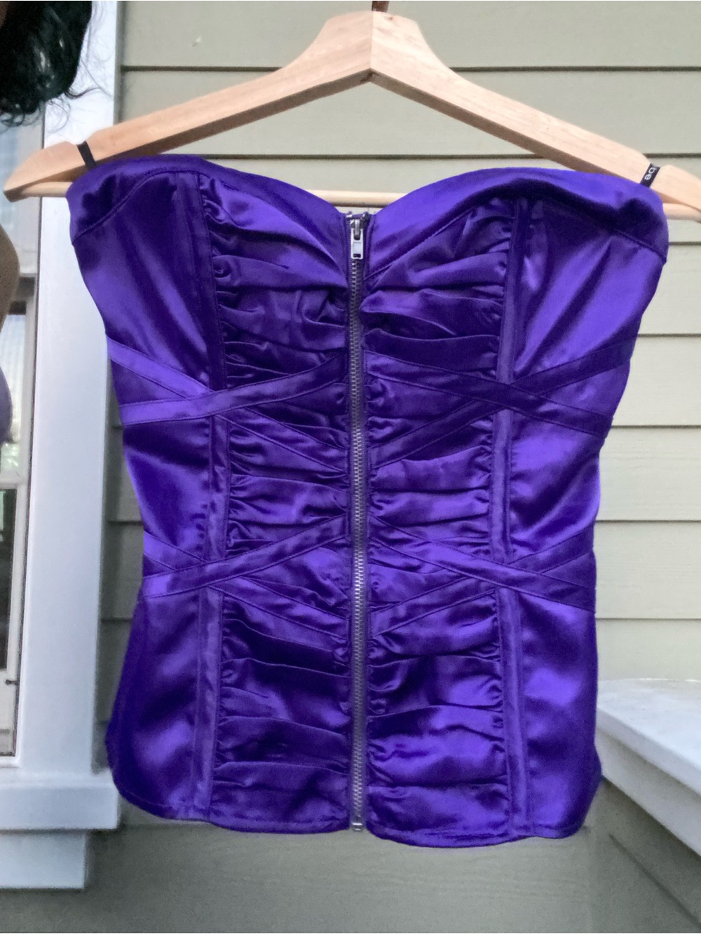 Bebe Y2K Purple Satin Strapless Corset Top